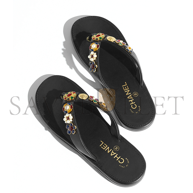 Ch*el thongs lambskin & metal black g46304